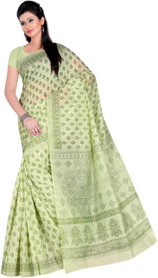 

revathi textiles Printed Gadwal Cotton Saree(Green)