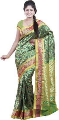 

Mimosa Woven Kanjivaram Art Silk Saree(Green)