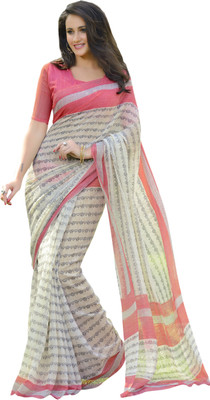 

Manthan Printed Daily Wear Cotton Saree(White, Pink), Off white & pink
