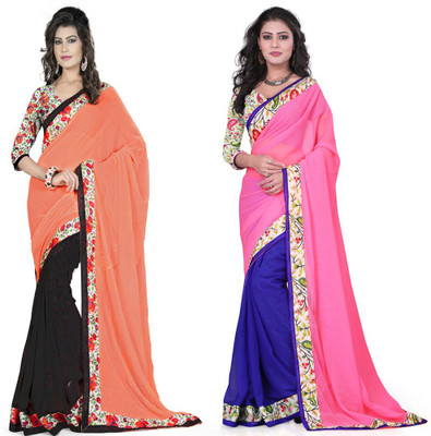 

Aai Shree Khodiyar Art Solid Bollywood Georgette Saree(Pack of 2, Multicolor)