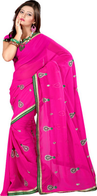 

Sanju Sarees Embroidered Fashion Georgette Saree(Pink)