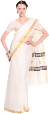 

Darps Self Design Balarampuram Cotton Saree(Multicolor), Cream