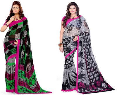 

EthnicQueen Floral Print, Geometric Print Fashion Georgette Saree(Pack of 2, Green, Black), Black;green