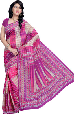 Hi-Choice Self Design Fashion Cotton Saree(Pink, Purple)