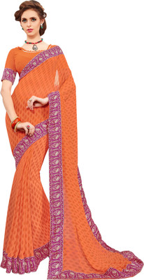 

Khoobee Self Design, Printed Fashion Georgette Saree(Orange)