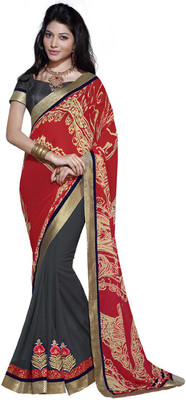 

Desi Butik Embroidered Fashion Georgette Saree(Red, Grey), Grey;red