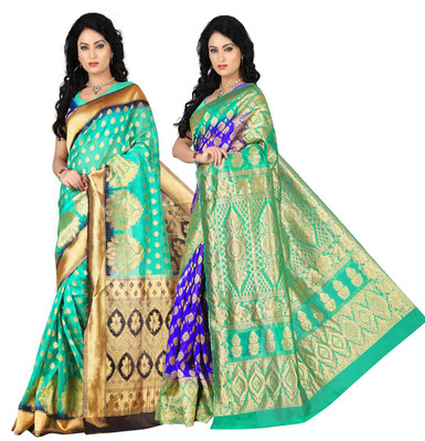 

Weavedeal Embellished Kanjivaram Silk Cotton Blend Saree(Pack of 2, Multicolor)