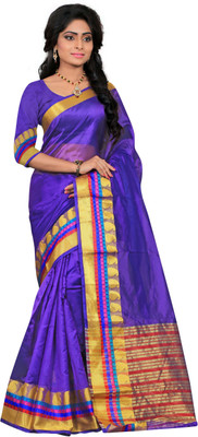 

It's Banii Woven Maheshwari Handloom Silk Saree(Purple)