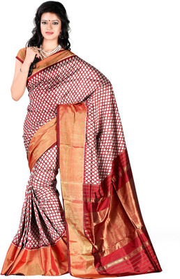 

Roopkala Silks Printed Pochampally Handloom Pure Silk Saree(Multicolor), Maroon