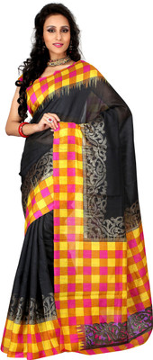 

Jiya Self Design, Printed Fashion Art Silk Saree(Black, Multicolor)
