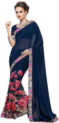 

Jiya Self Design, Printed, Embellished Fashion Georgette Saree(Dark Blue, Multicolor)