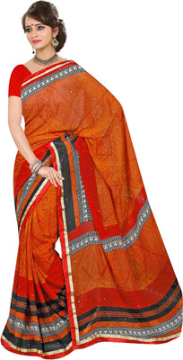 

Khoobee Self Design, Printed, Embellished Fashion Georgette Saree(Orange)