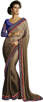 

Desi Butik Self Design Fashion Crepe Saree(Brown)