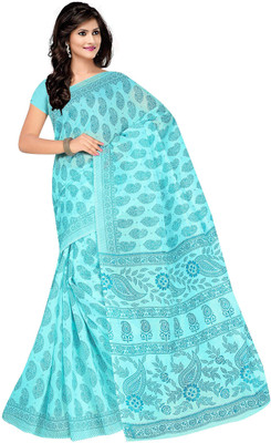 

revathi textiles Printed Gadwal Cotton Saree(Blue)