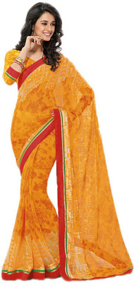 

Indian Wear Online Printed Fashion Pure Chiffon Saree(Yellow)