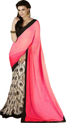 

Ewows Embellished, Floral Print Fashion Satin, Jacquard Saree(Pink, White