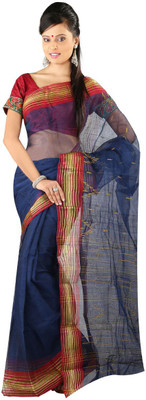 

Hawai Solid Tant Handloom Cotton Saree(Blue)
