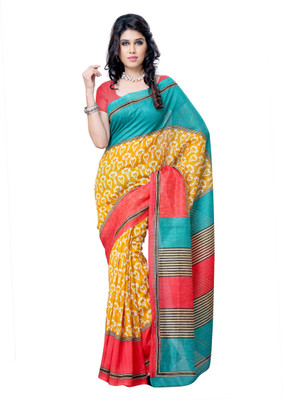 JTInternational Printed Chanderi Handloom Art Silk Saree(Multicolor)