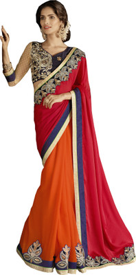 

Jiya Self Design, Embroidered Fashion Georgette, Jacquard Saree(Red, Orange, Purple, Beige), Beige;orange;purple;red