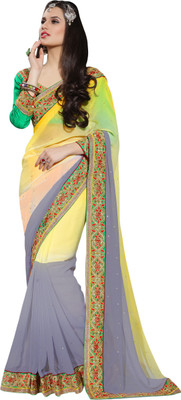 

Khushali Self Design, Embellished Fashion Georgette Saree(Grey, Yellow)