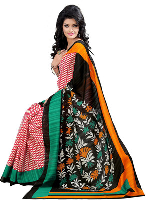 

JTInternational Printed Bhagalpuri Silk Saree(Black, Yellow)