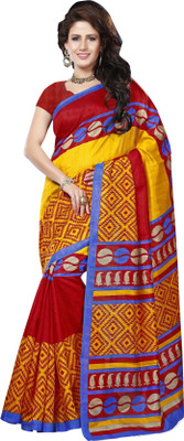 

Khushali Self Design, Printed Fashion Art Silk Saree(Red, Yellow)