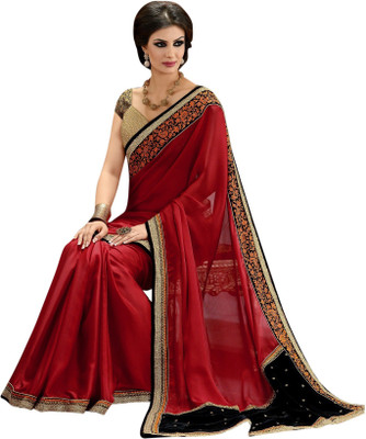 

Brijraj Embellished Fashion Satin, Georgette, Velvet Saree(Red, Black), Black;red