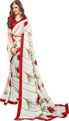 

Khoobee Self Design, Printed Fashion Georgette Saree(White, Multicolor), Multicolor;white