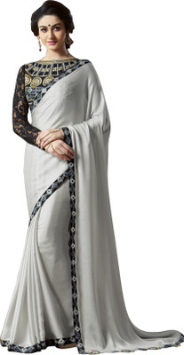 

Jiya Self Design, Embellished Fashion Satin, Georgette Saree(White)