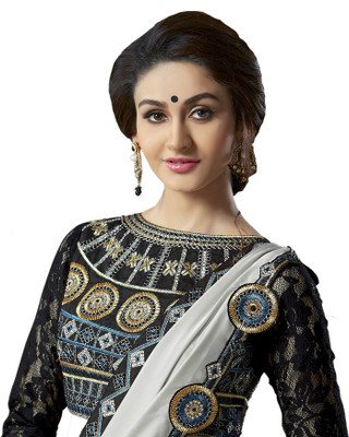 

Khoobee Self Design, Embellished Fashion Satin, Georgette Saree(White)