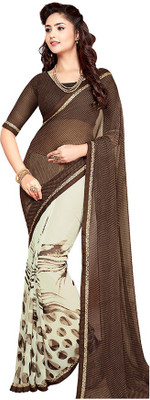 

PSHOPEE Printed Fashion Chiffon Saree(Brown)