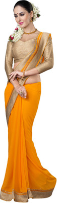 Lovely Look Embroidered Daily Wear Georgette Saree(Orange)