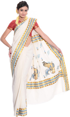 

Darps Self Design Balarampuram Cotton Saree(Multicolor), Cream