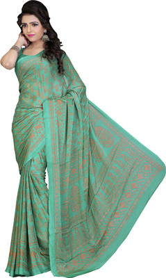 

Jiya Self Design, Printed Fashion Crepe Saree(Light Blue, Beige), Beige;light blue