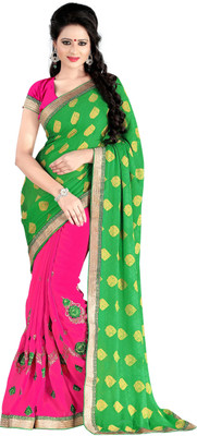 

Khushali Self Design, Embroidered, Embellished Fashion Georgette Saree(Maroon, Rani