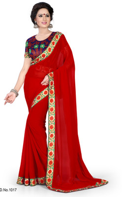 

Indianbeauty Solid Bollywood Chiffon Saree(Red)