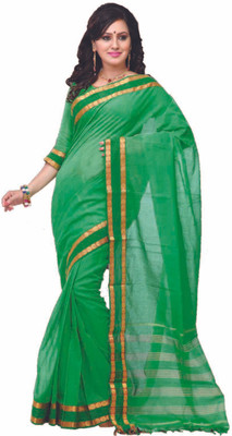

Ishin Solid, Striped Fashion Cotton Saree(Green)