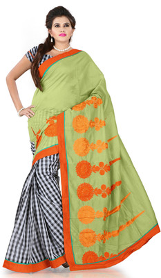 

Weavedeal Embellished, Embroidered Bollywood Cotton, Chanderi Saree(Green)