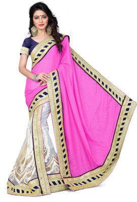 

Khoobee Self Design, Embroidered, Embellished Fashion Net, Georgette Saree(Magenta, White)