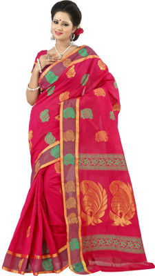 

Mimosa Woven Kanjivaram Handloom Cotton Saree(Pink), Rani