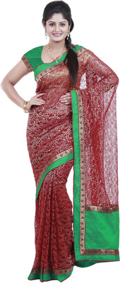 

Mimosa Woven Bollywood Net Saree(Green, Maroon