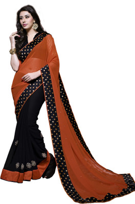 

Khoobee Embroidered Fashion Georgette Saree(Black)