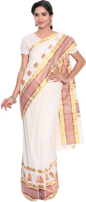 

Darps Self Design Balarampuram Cotton Saree(Multicolor), Cream