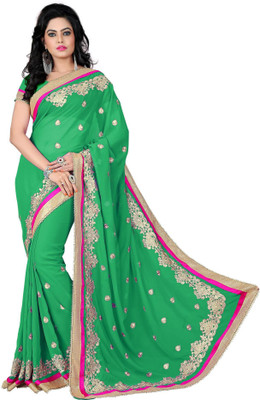 

Vishakha Fashion Embroidered Fashion Georgette Saree(Green)