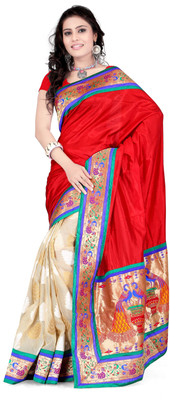 

Weavedeal Embellished, Self Design Banarasi Banarasi Silk, Brocade Saree(Red)