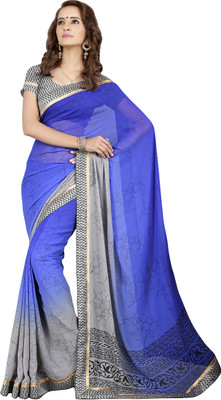 

Jiya Self Design, Printed Fashion Georgette Saree(Blue, Grey, Black), Black;blue;grey