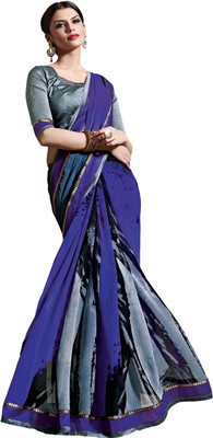 

Parisha Printed Fashion Chiffon Saree(Grey, Blue), Grey;royal blue