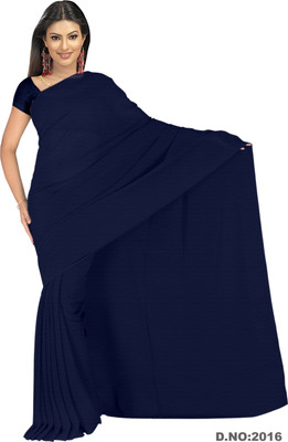 Vardan Prints Plain Bollywood Chiffon Saree(Dark Blue)