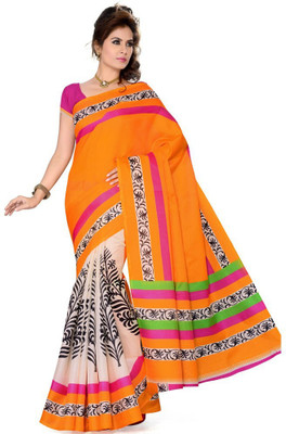 Rockchin Fashions Printed Bhagalpuri Art Silk Saree(Multicolor), Orange