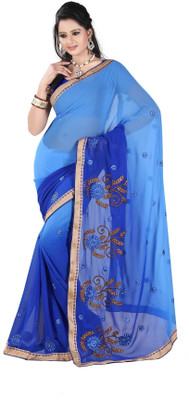

Khushali Embroidered Fashion Georgette Saree(Light Blue, Blue), Blue;light blue